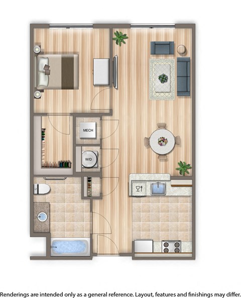 sheridan station one bedroom apartment floor plan rendering